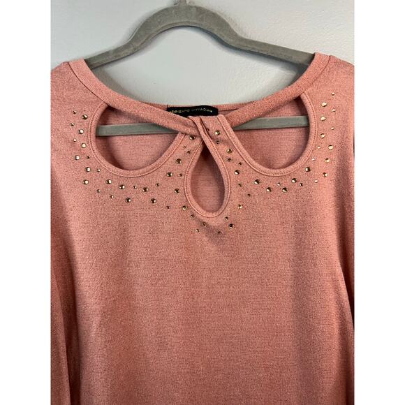 Adrienne Vittadini Womens Pink Studded Sweater Size 1X - Picture 3 of 6